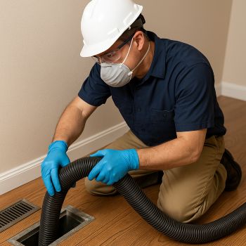 Professional air duct cleaning technician in Clearfield